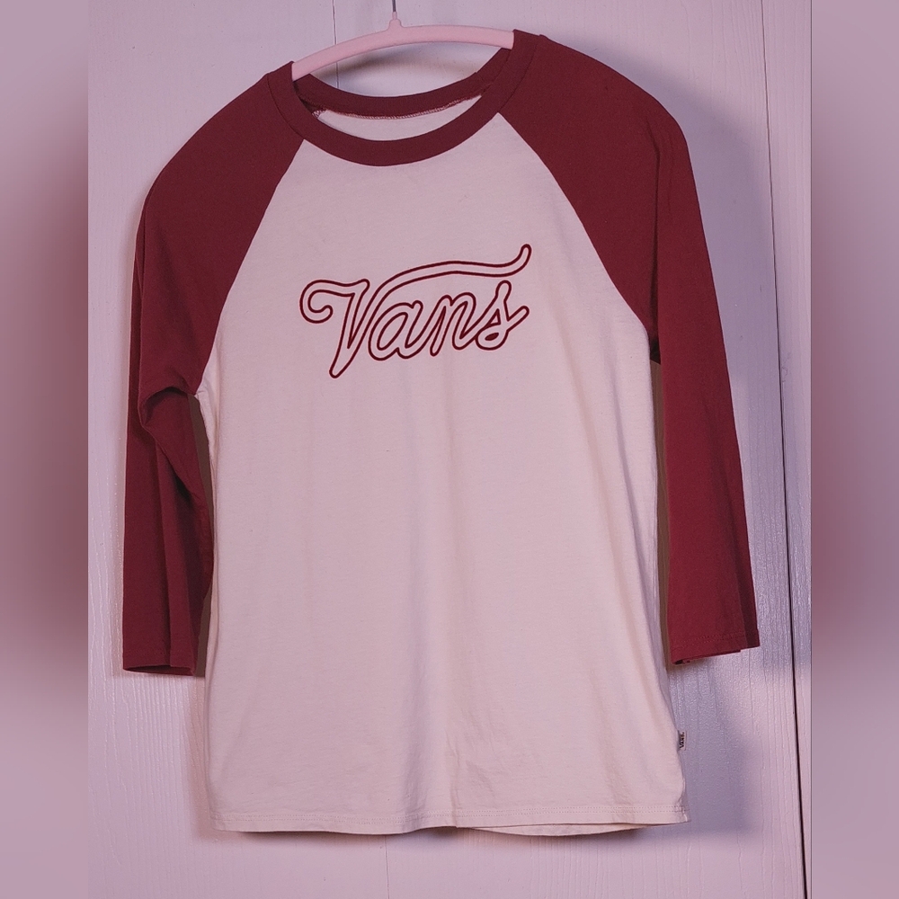 Vans Baseball Style Raglan Sleeve Tee Size Medium Outline Script T-shirt Retro - Picture 7 of 13